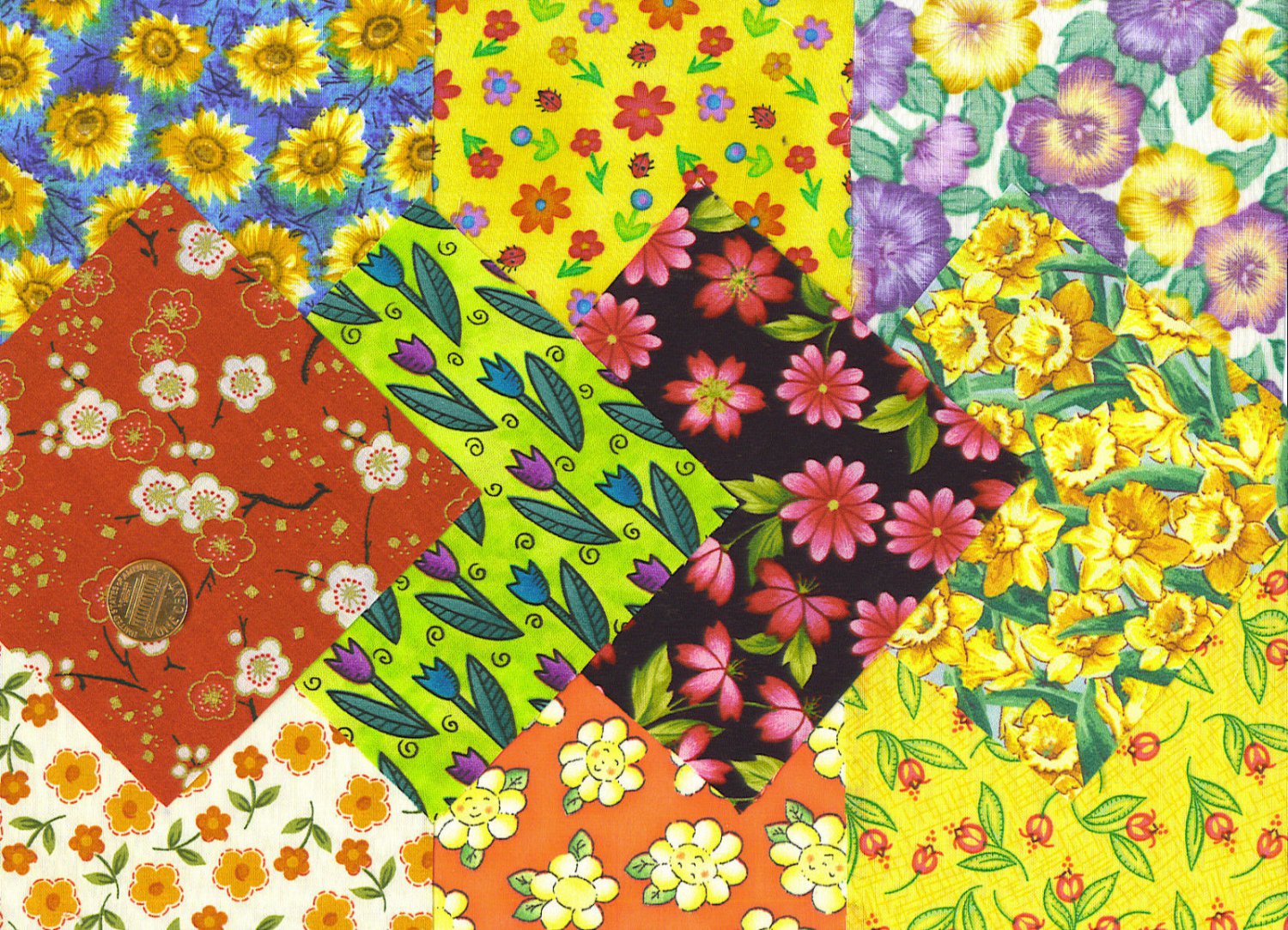 I Spy Flower Floral Assortment Fabric Novelty Multi Square FA Set 2b