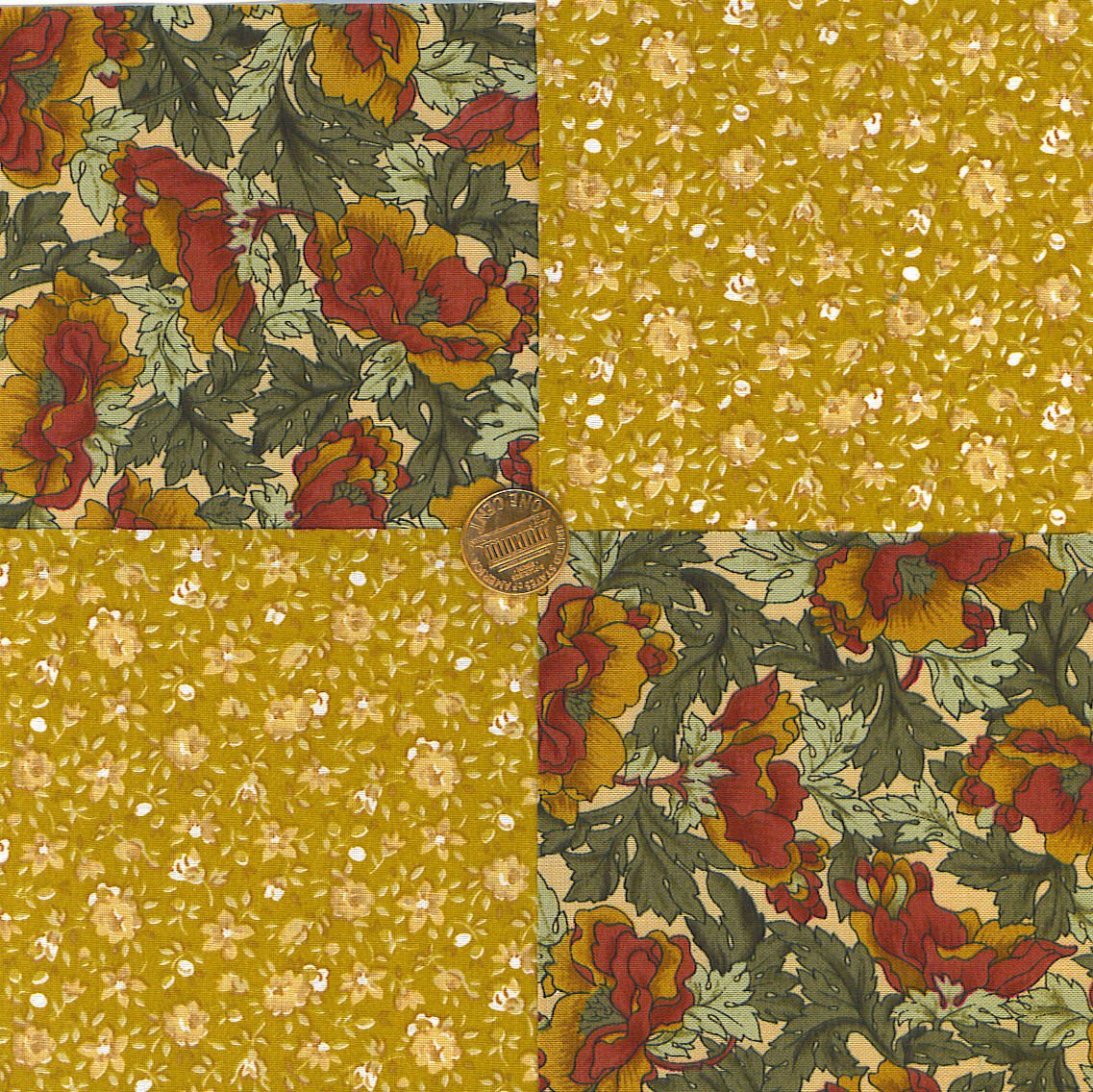 Simply Golden Gorgeous Flowers 100% Cotton Fabric Quilt Squares Blocks my8