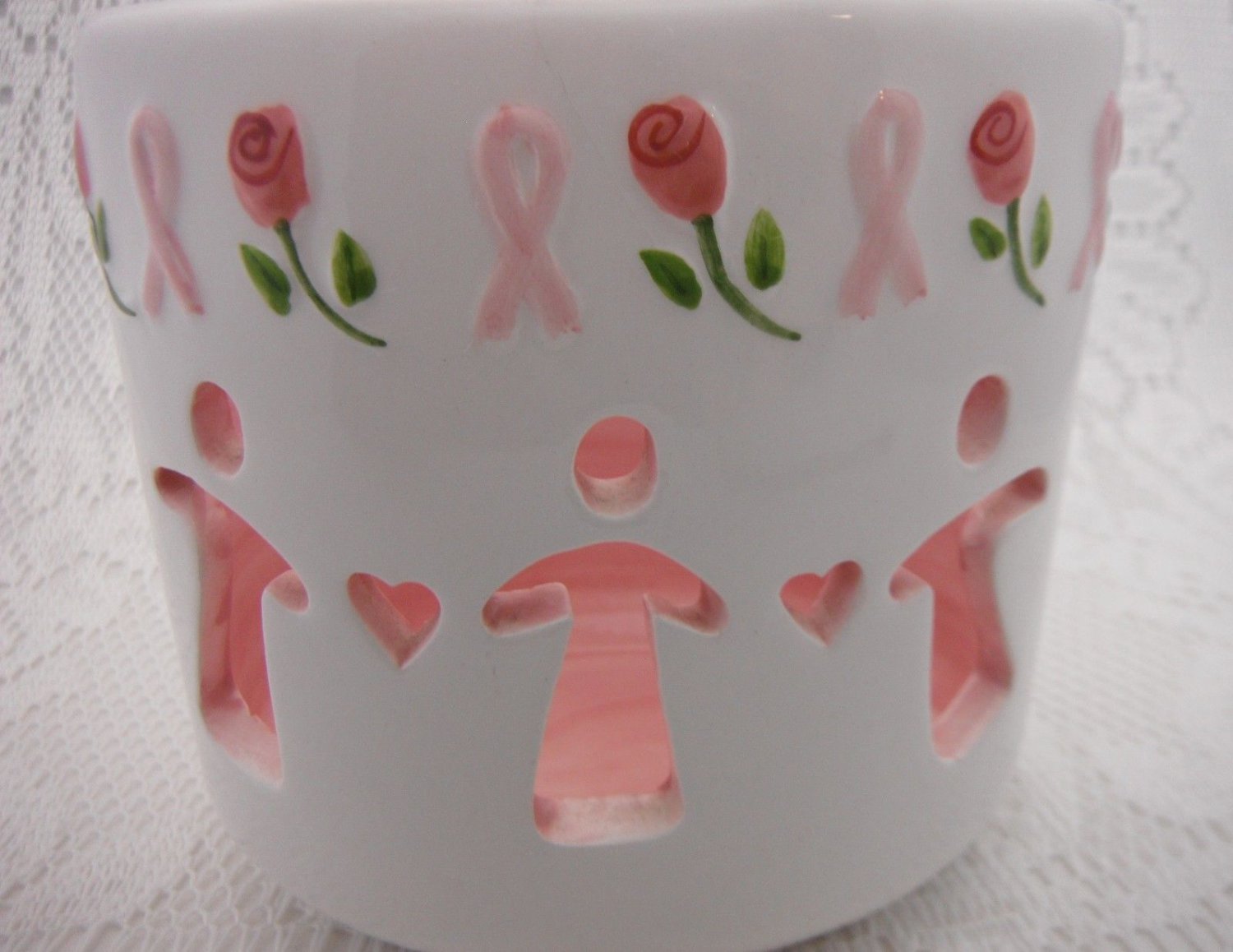 Breast Cancer Awareness Ceramic Pink Ribbon Vase Candle Pink Colors tblvl1
