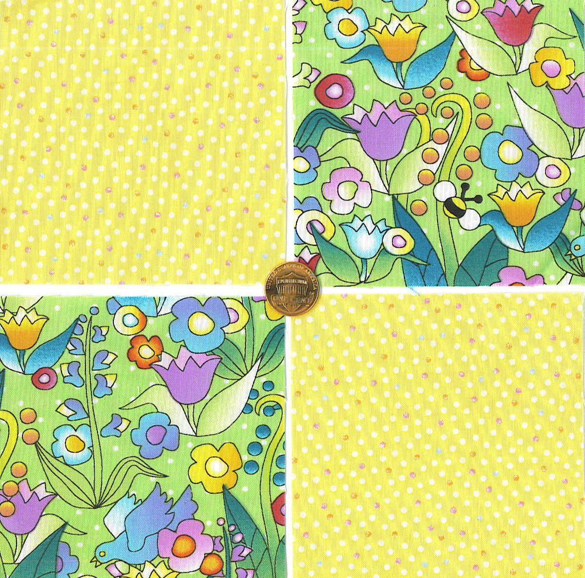 Springtime Bliss Bugs Garden Tulips Flowers 100% Cotton Fabric Quilt