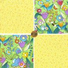 Springtime Bliss Bugs Garden Tulips Flowers  100% Cotton Fabric Quilt Squares GE