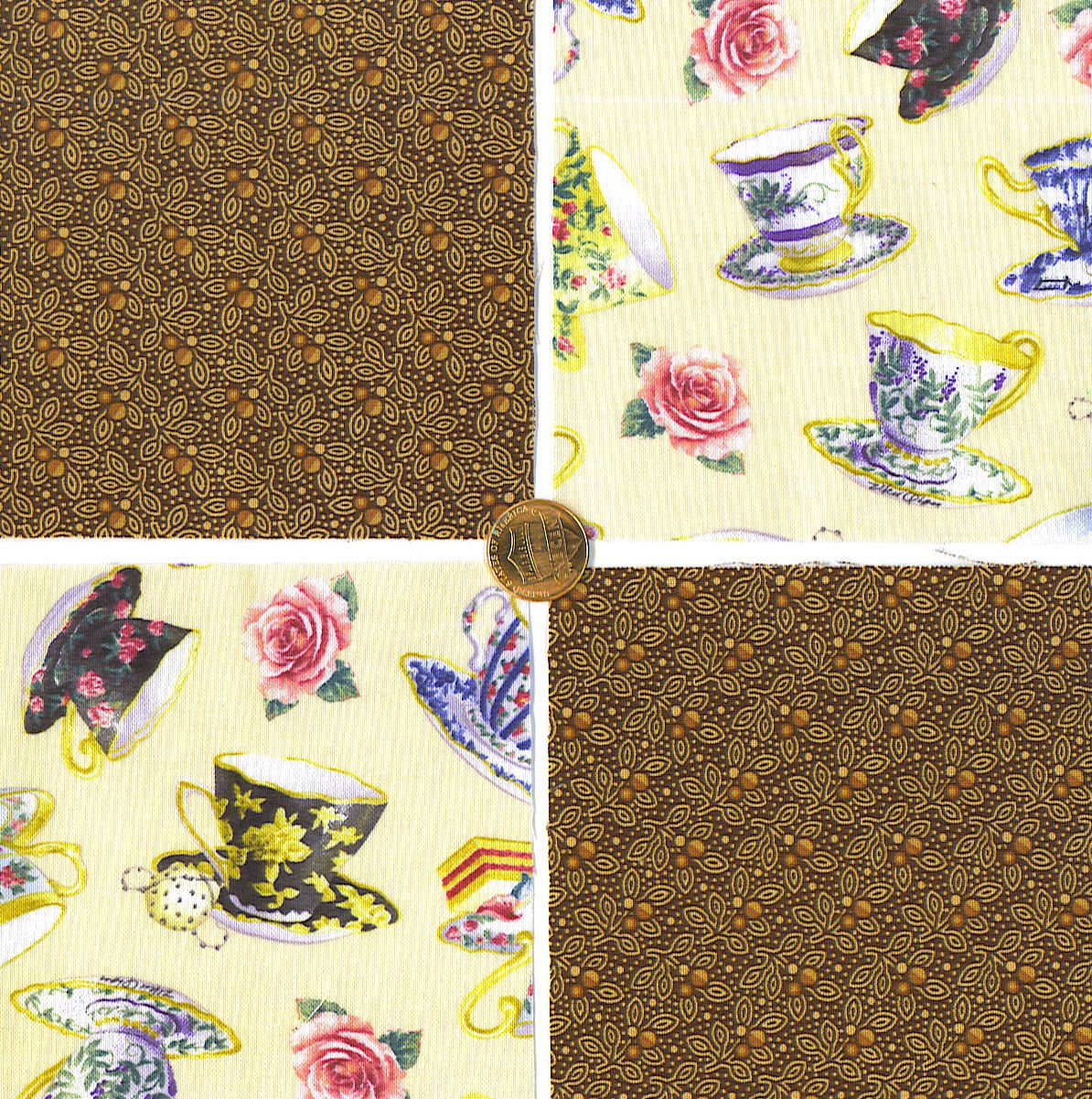Teacups and Tea Leaves Cotton Craft Quilt Fabric Squares KL1