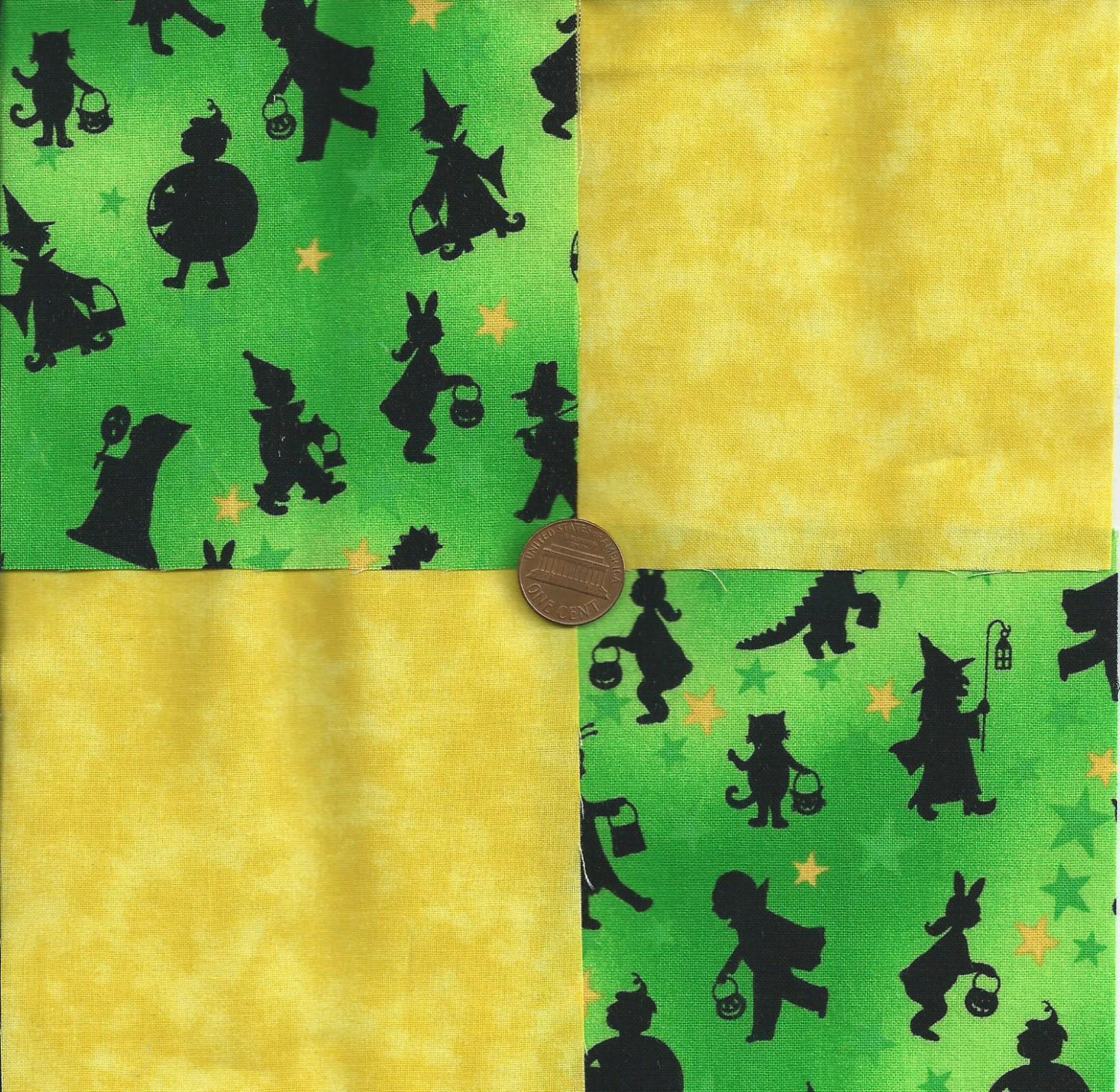 Halloween Trick or Treat in Daylight Green Cotton Novelty Fabric Squares sz1