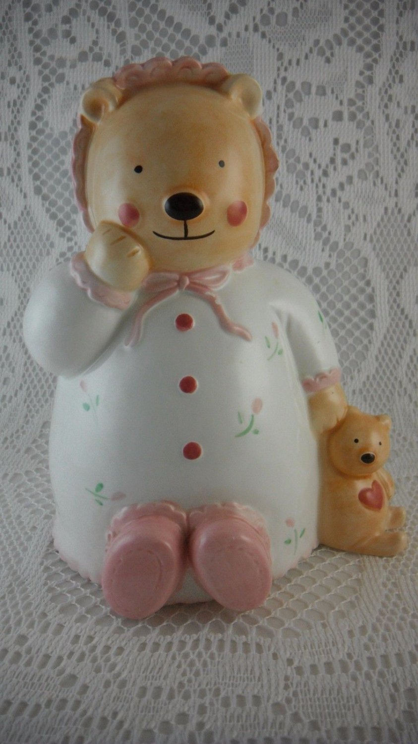 Ceramic Baby Bear and Buddy Bear Coin Bank Fund Jar Pastel Colored Cute tblep1