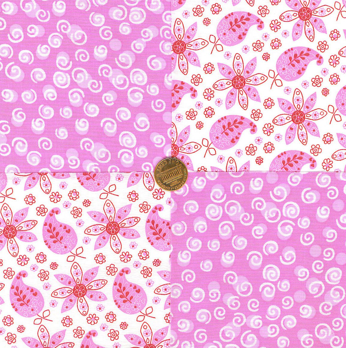 Passionate Pink with Swirls 100% Cotton Craft Fabric Squares Blocks my8