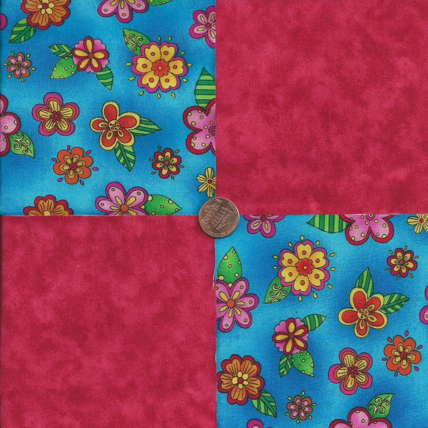 Bright Flowers Red Solid 100% Cotton Fabric Quilt Square Blocks kit EU