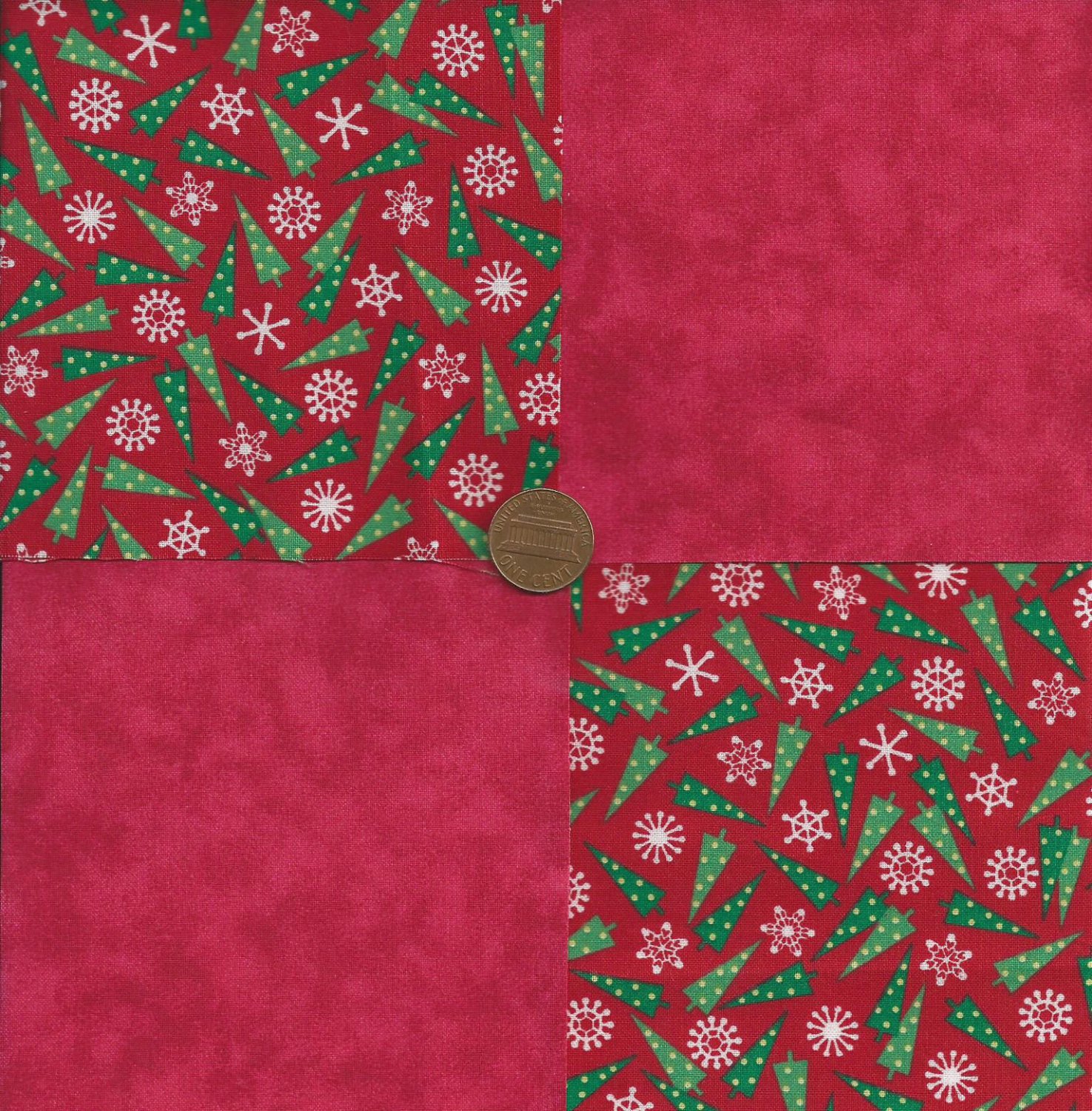 Trees Flakes Red 4 inch Cotton Fabric Quilt Squares Block zs1