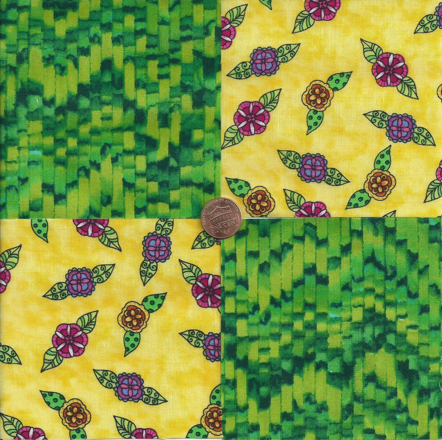 Bright Whimsy Flowers Checked 4 inch 100% Cotton Novelty Fabric Squares ffs1