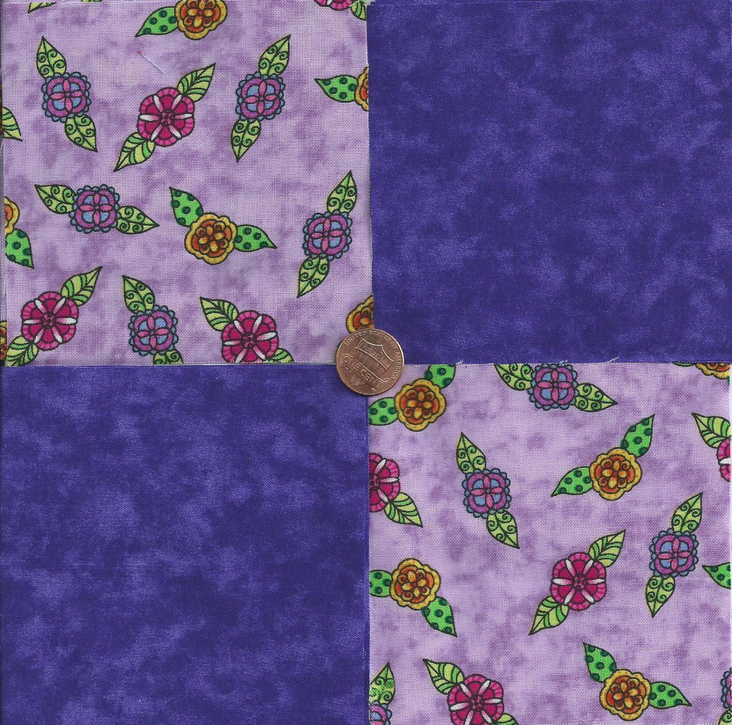 Whimsy Flowers on Lilac Purple 4 inch 100% Cotton Novely Fabric Squares FS2
