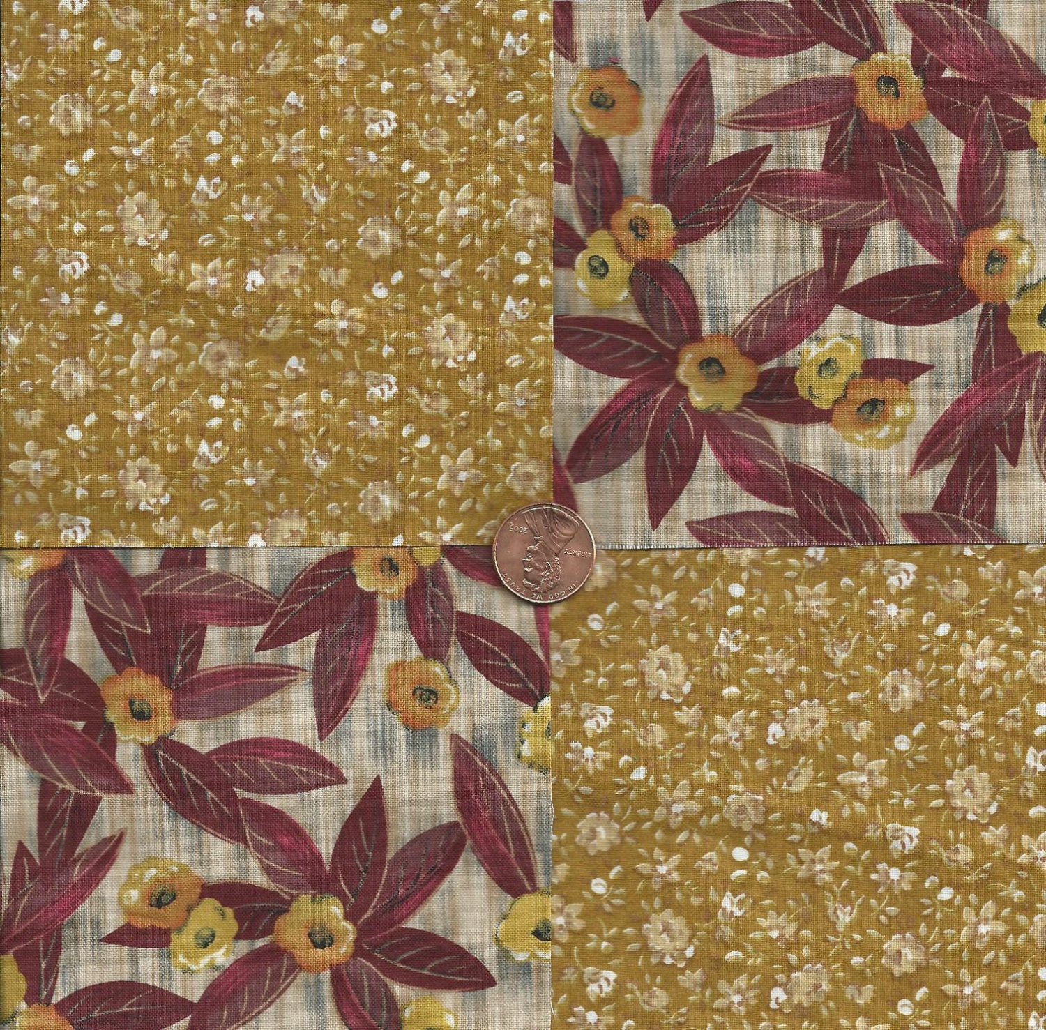 Awesome Gold Flowers 4 inch Cotton Fabric Craft Quilt Squares Blocks wz1