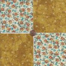 20 4 inch Gold Floral Stars Fabric Quilt Craft Squares 100% Cotton OSR3