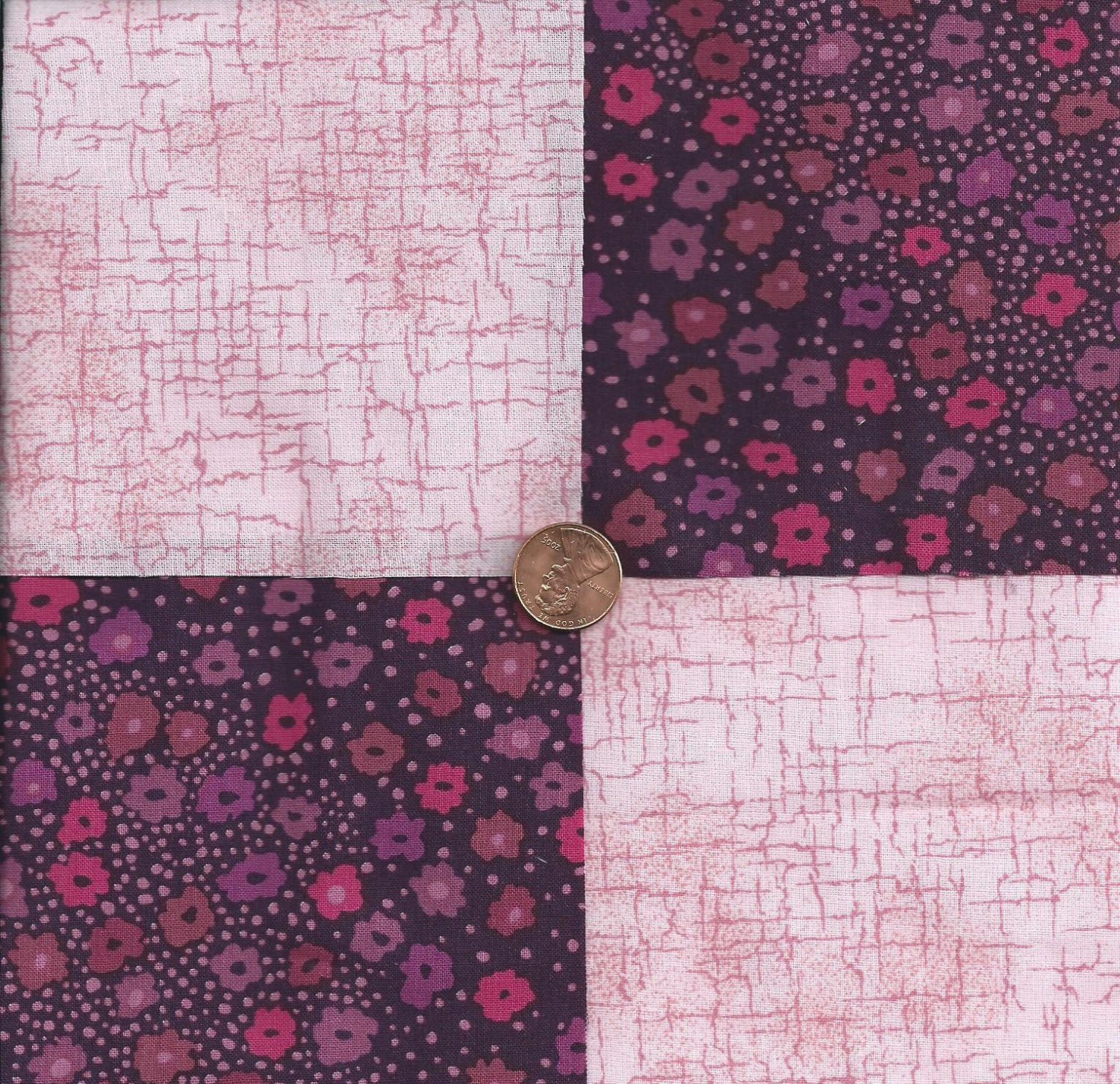 Pink and Purple Flower Medley 4 inch Fabric Squares Blocks AW1
