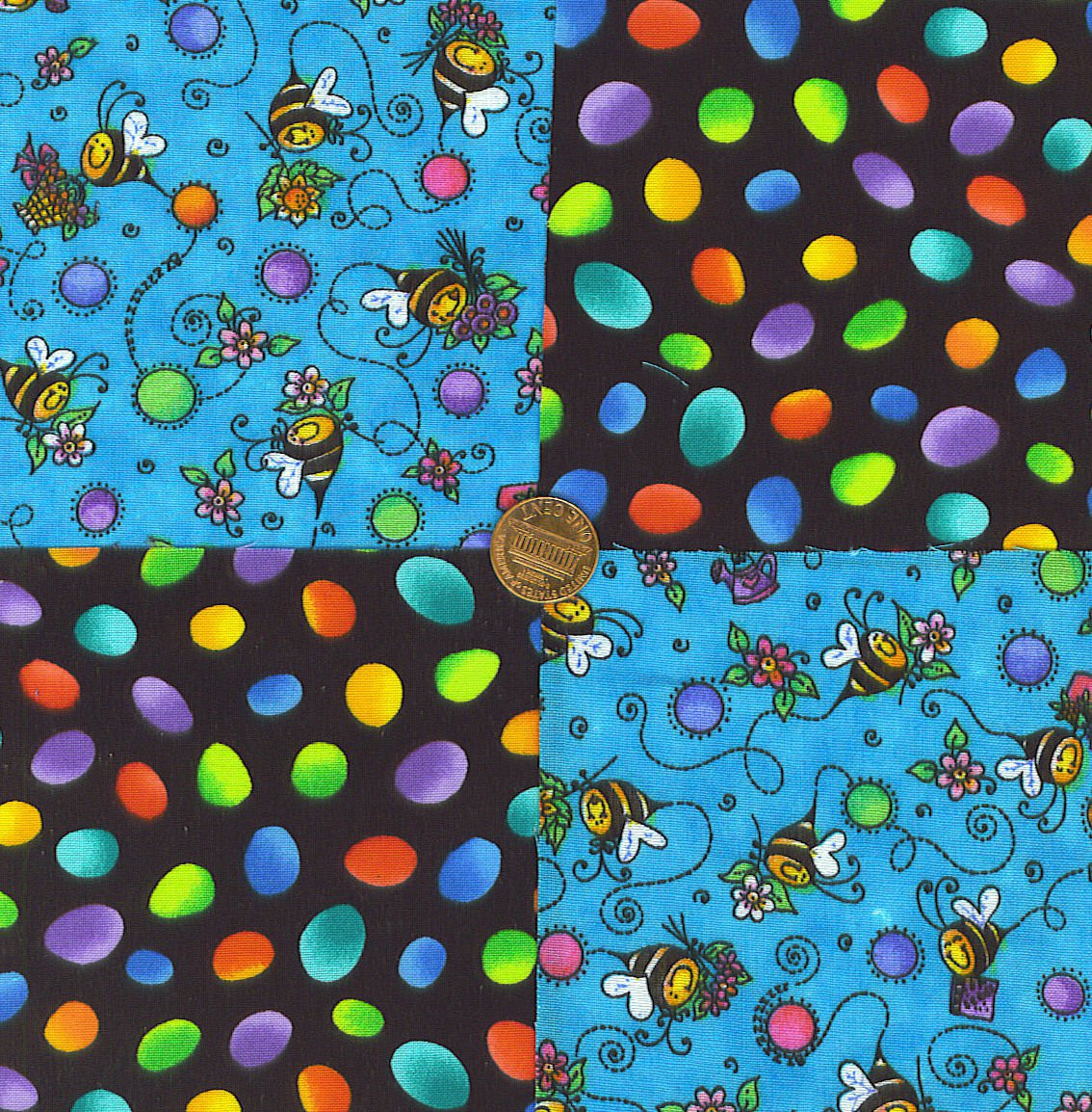 Sweet Smiling Bee Rainbow Dots 100% Cotton Fabric Squares Blocks my3