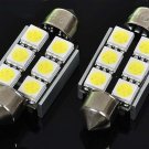 38mm White 6-5050 SMD LED License Plate Dome Light Bulbs - Pair (DC 10~18V)