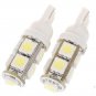 T10 3W 100-Lumen 9x5050 SMD LED Car White Light Bulb (2-Pack/DC 12V)