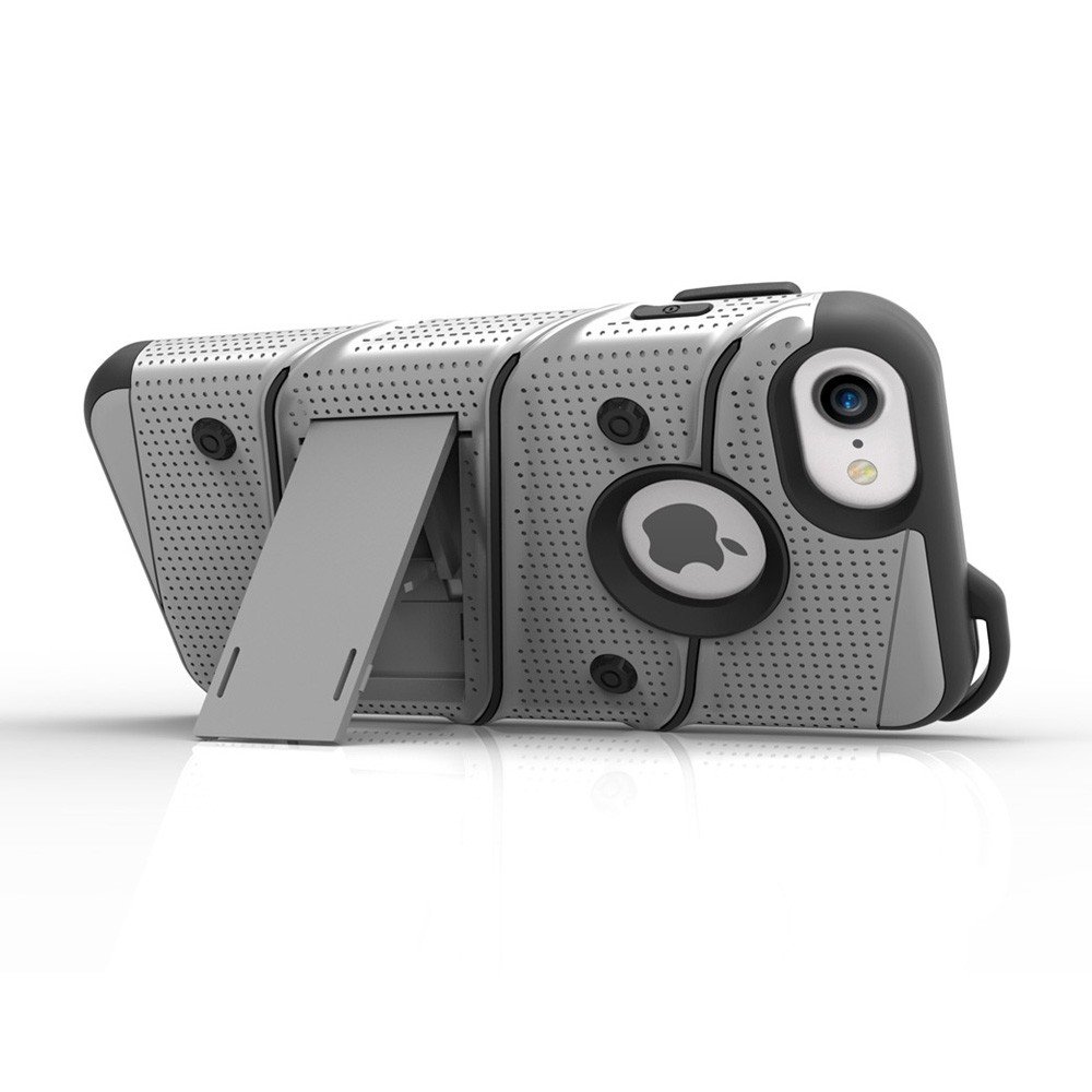 Heavy Duty Cover with Kickstand for iPhone 7 - Gray/Black