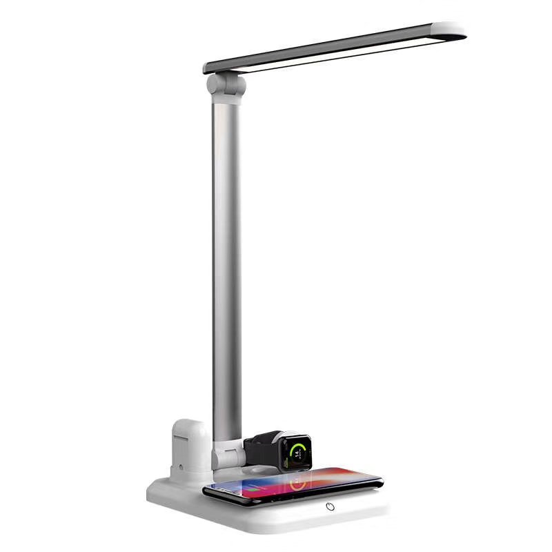 Silver Table Lamp and Wireless Charger for AirPods, iPhone, Apple Watch
