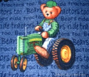 MadieBs  Teddy on John Deere Tractor  Fleece Toddler Baby Blanket