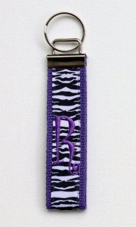 Zebra on Purple Keychain with Purple Initial