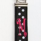 Black Polka Keychain with Hot Pink Initial
