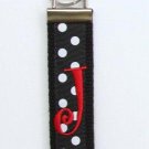 Black Polka Keychain with Red Initial