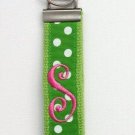 Bright Green Polka Keychain with Bubblegum Pink Initial