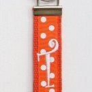 Bright Orange Polka Keychain with White Initial