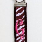 Brown Zebra on Brown Belt with Bubblegum Pink Initial
