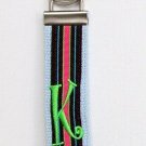 Chocolate Brown Stripe on Blue with Green Initial