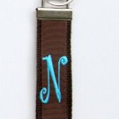 Chocolate Solid Keychain withTurquoise Initial