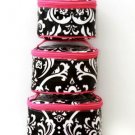 B/W Damask with Pink Trim Three in one Make-up Cases