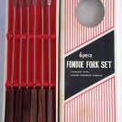 Vintage Set of 6 RoseWood Handles Stainless Steel Fondue Forks