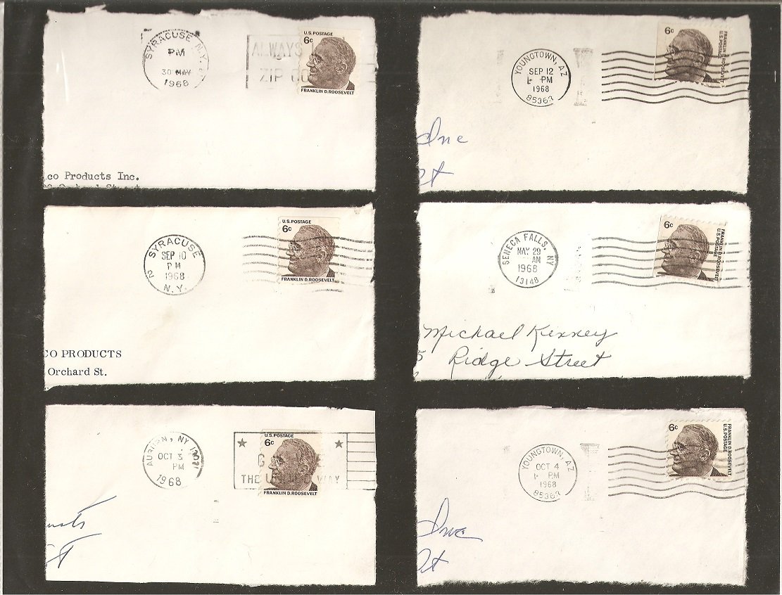 Set of Six Franklin D. Roosevelt 6 Cent Postage Stamps Post Marks - 1968 S564