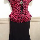 TEAL AND PINK CHEETAH PRINT SHIRT AND CHIFFON SCARF SKIRT SIZE SMALL