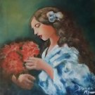 IMPRESSIONIST OIL ART PIECE OF WHAT I CALL LITTLE GIRL ADMIRING FLOWERS