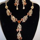 Luxury Topaz and Crystal Gold Plated Earring & Necklace Set