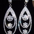 Luxury Rhinstone Flowers Water Drop Platinum Plated Bridal Earrings