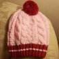 Hand Knit Beret Beanie Hat Newsboy Cap Burgundy &Pink
