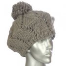 Hand Knit Beret with pompom Beanie Hat Cap Gray
