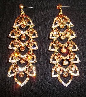 Luxury Crystal Paved Cluster Leaves Drop Gold Plated Earrings
