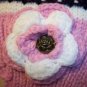Flower Corsage Crochet Beanie With PomPom Acrylic Ski Hat Pink & Purple