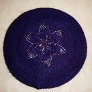 Rabbit Fur Blends Knit With Crystal Flower Looking Winter Hat Cap Purple