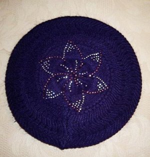 Rabbit Fur Blends Knit With Crystal Flower Looking Winter Hat Cap Purple