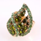 Gold Tone Adjustable Ring with Genuine Austrian Rhinestone Green