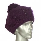 Hand Knit Beret with pompom Beanie Hat Cap Purple