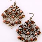 Vintage Leaves Looking Crystal Beads Antique Gold Tone Metal Hook Earrings Brown