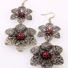 Antique Gold Tone Flowers Hook Earrings With Rhinestone