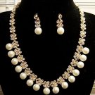 Crystal Flower With Pearl Earrings & Necklace Set