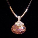 Sea Shell Looking Cubic Zirconia with Rhinestone Pendant Necklace Purple