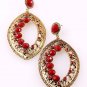 Crystal paved Large Design Antique Gold Tone Post Earrings Red